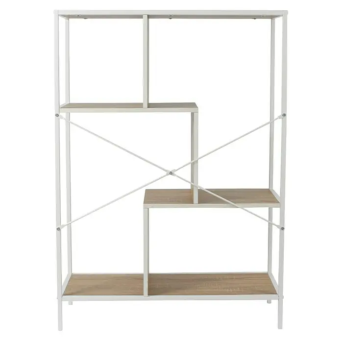 Home Deco Factory Edison Estantería metálica - L x An x Al: 30 x 80 x 113 cm, Metal/Madera, Blanco/Marrón - La imagen muestra una estantería blanca moderna con estantes de madera, ofreciendo una solución de almacenamiento elegante.