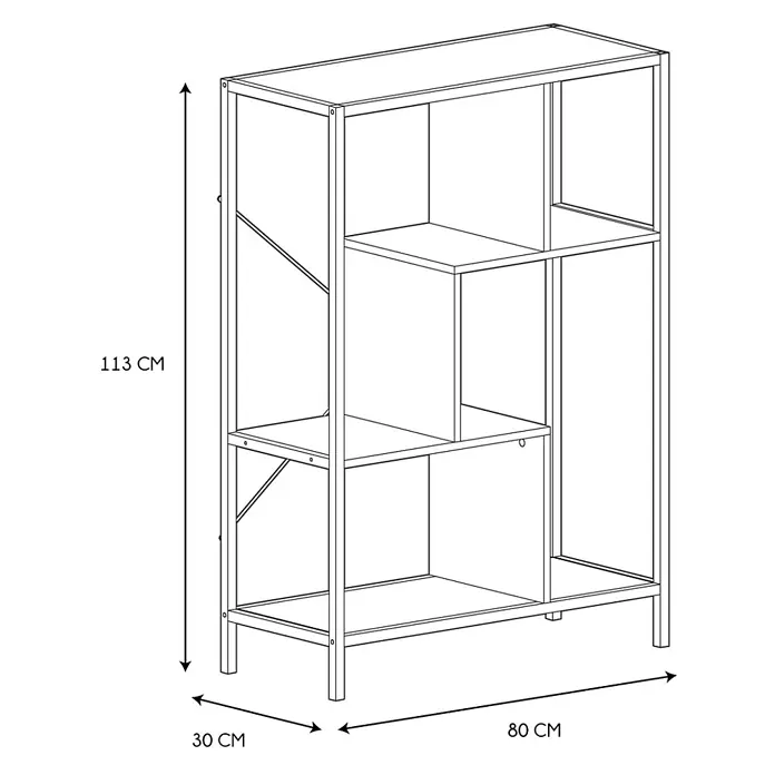Home Deco Factory Edison Estantería metálica - L x An x Al: 30 x 80 x 113 cm, Metal/Madera, Blanco/Marrón - Imagen de una estantería con unas dimensiones de 113 cm de altura, 80 cm de anchura y 30 cm de profundidad. Ideal para guardar y organizar objetos.