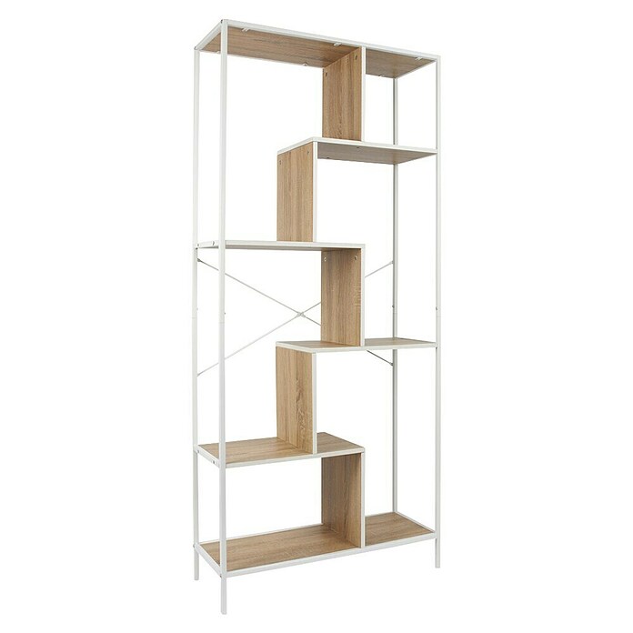 Home Deco Factory Edison Estantería metálica (L x An x Al: 30 x 80 x 180 cm, Metal/Madera, Blanco/Marrón) | BAUHAUS