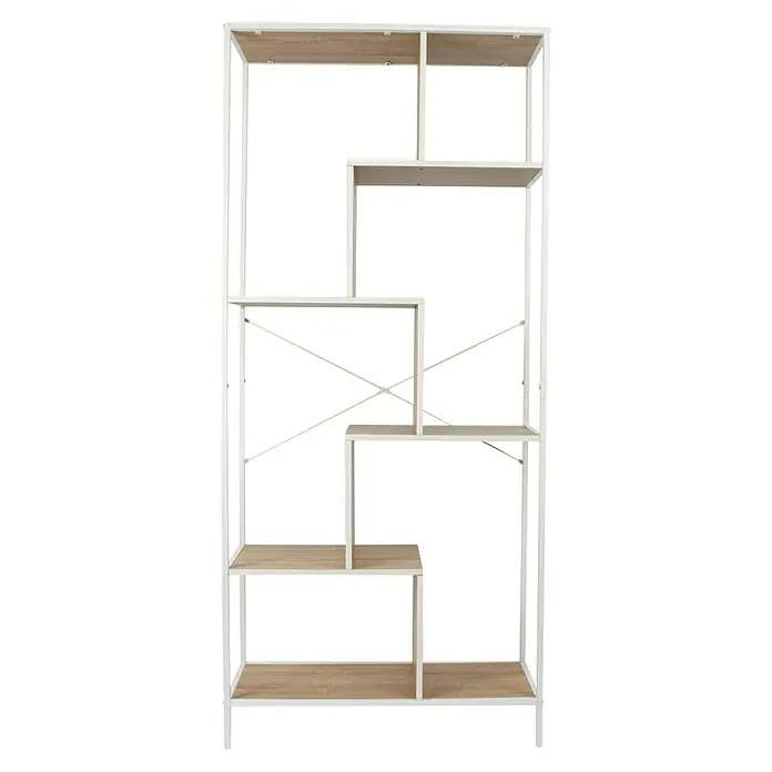Home Deco Factory Edison Estantería metálica - L x An x Al: 30 x 80 x 180 cm, Metal/Madera, Blanco/Marrón - Elegante estantería con estantes de madera y estructura metálica blanca. La estantería ofrece gran espacio para libros y decoración.