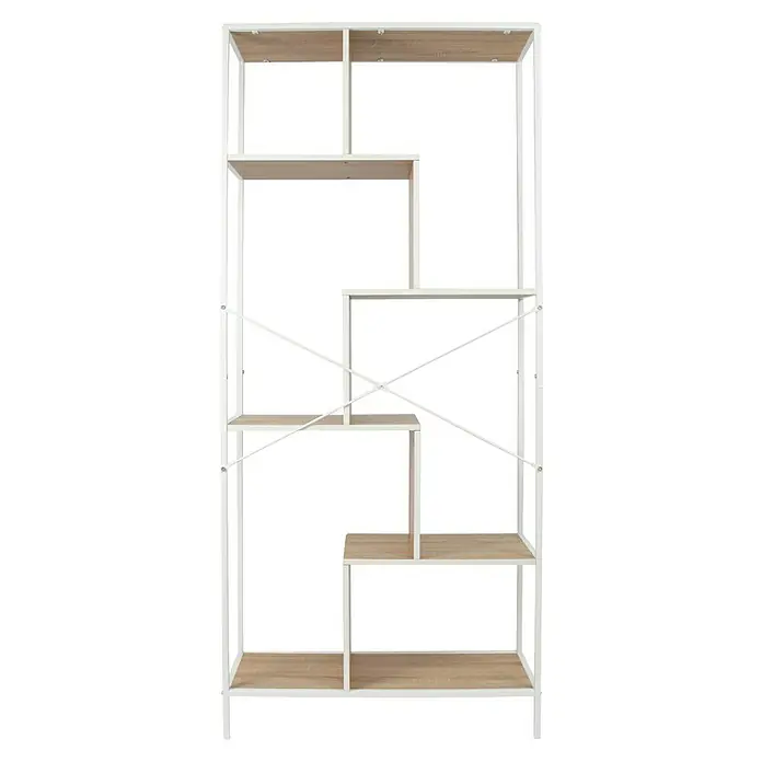 Home Deco Factory Edison Estantería metálica - L x An x Al: 30 x 80 x 180 cm, Metal/Madera, Blanco/Marrón - Librería moderna y luminosa con estructura blanca y estantes de madera clara, que ofrece un diseño elegante y aireado para el almacenamiento.