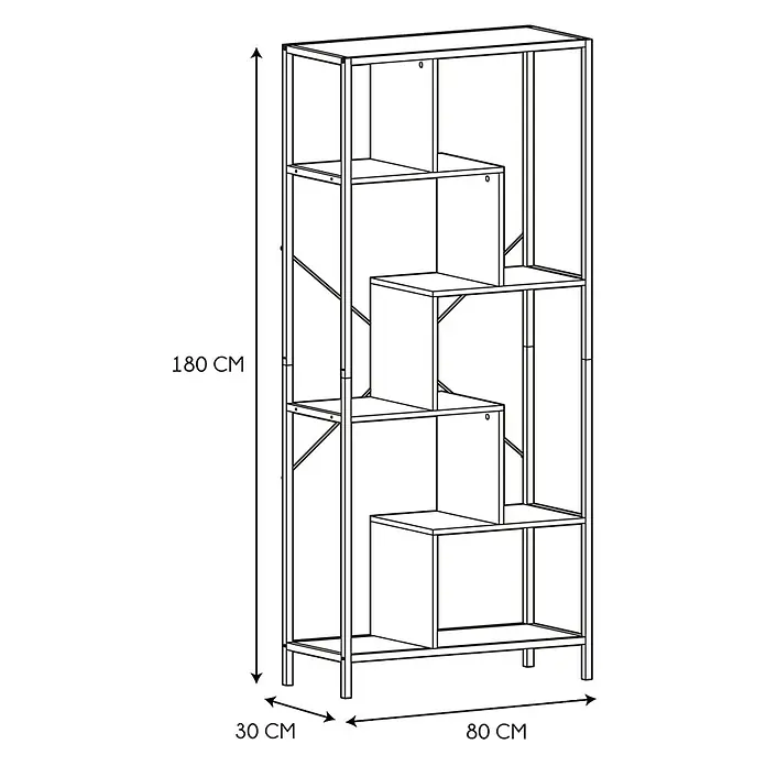 Home Deco Factory Edison Estantería metálica - L x An x Al: 30 x 80 x 180 cm, Metal/Madera, Blanco/Marrón - Imagen de una moderna estantería escalonada con estructura metálica y varias baldas para un almacenamiento elegante.