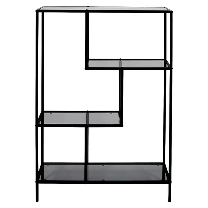 Home Deco Factory Edison Estantería metálica - L x An x Al: 30 x 80 x 113 cm, Metal/Vidrio templado, Negro - Esta imagen muestra una estantería moderna con múltiples niveles, ideal para un almacenamiento elegante. El diseño es elegante y se adapta a muchos estilos interiores.
