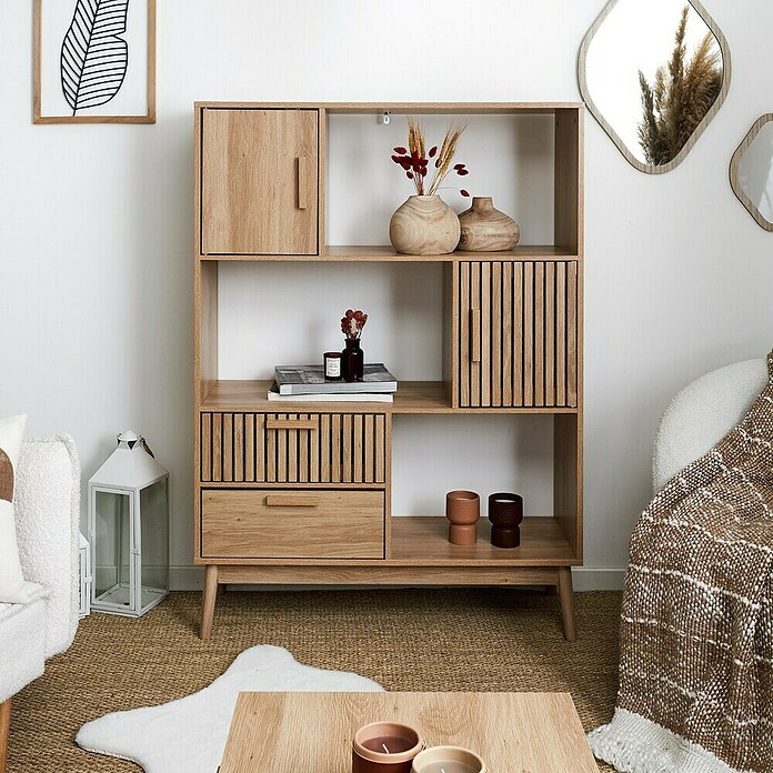 Home Deco Factory Klaus Librería (L x An x Al: 35 x 100 x 140 cm, Marrón, Diseño acanalado) | BAUHAUS