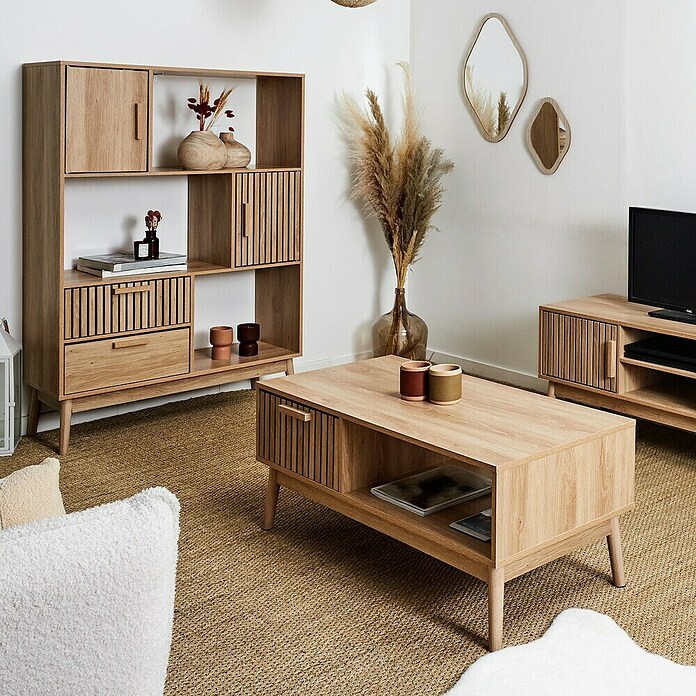 Home Deco Factory Klaus Librería (L x An x Al: 35 x 100 x 140 cm, Marrón, Diseño acanalado) | BAUHAUS