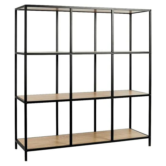 Home Deco Factory Loka Estantería de madera - L x An x Al: 32 x 99 x 105,5 cm, Negro/Marrón, Metal/MDF - La estantería de tres niveles con marco negro es una solución de almacenamiento elegante y práctica para cualquier hogar.