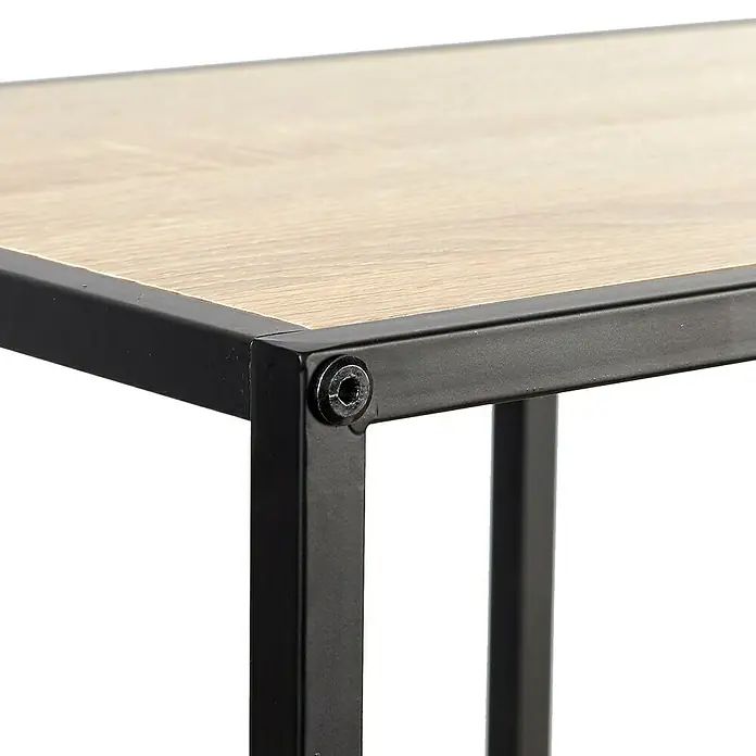 Home Deco Factory Loka Estantería de madera - L x An x Al: 32 x 99 x 105,5 cm, Negro/Marrón, Metal/MDF - Vista detallada de una estantería moderna con superficie de madera y estructura metálica negra. El diseño es sencillo y de inspiración industrial.