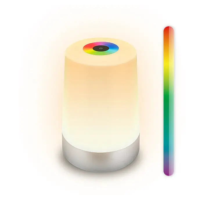 Brilo Akku-Tischleuchte Nubsi - Ø x H: 9 x 13 cm, Chrome, RGBW, 2,8 W, IP44 - RGB-Nachttischlampe mit Farbwechselfunktion, ideal als Stimmungslicht für Schlafzimmer oder Wohnzimmer.