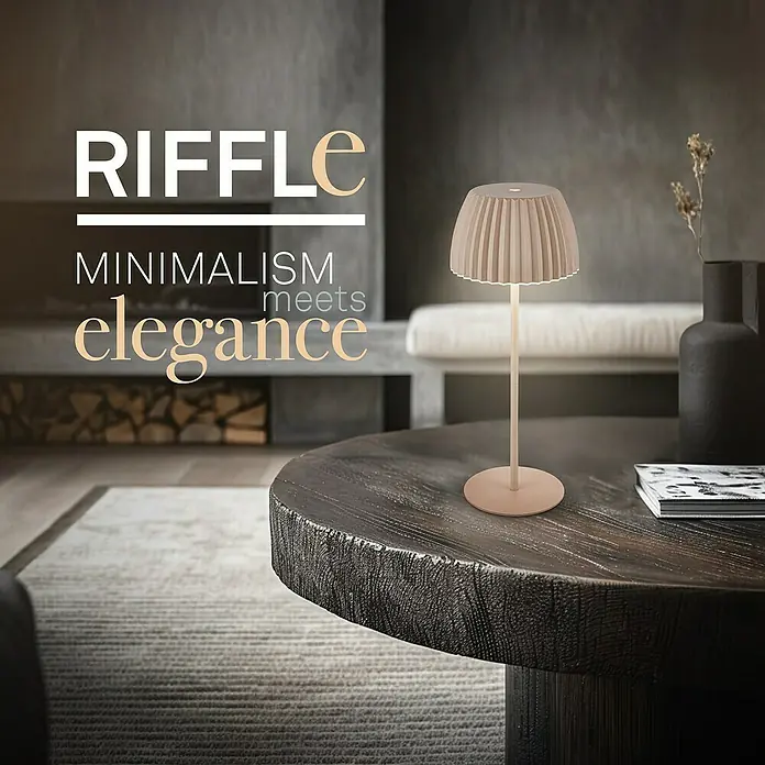 Brilo Riffle Akku-Tischleuchte - Ø x H: 14,3 x 36,4 cm, Beige, Warmweiß, 2 W, IP44, Classic - Elegante Riffle Tischleuchte im minimalistischen Design. Perfekt für eine stilvolle Atmosphäre in jedem Raum, bietet sie sanftes, warmes Licht.