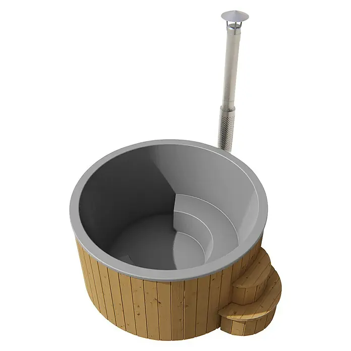 Tuindeco Hot Tub Deluxe - 200 cm, Kiefer, Natur, Max. Personenzahl: 6 Stk. - Hot Tub mit Holzofen und Außentreppe. Erleben Sie Entspannung pur mit diesem hochwertigen Badefass.