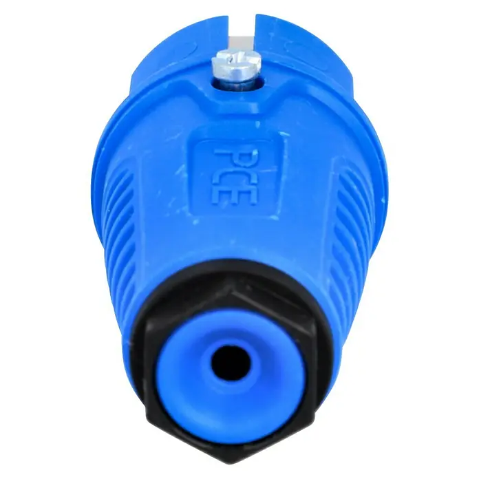 UniTEC Gummi-Schutzkontakt-Stecker Taurus 2 - Blau, 250 V, IP54 - Blauer PCE-Stecker mit gerilltem Gehäuse und Schraubverschluss, ideal für industrielle Anwendungen. Robuste Konstruktion für zuverlässige Verbindungen.