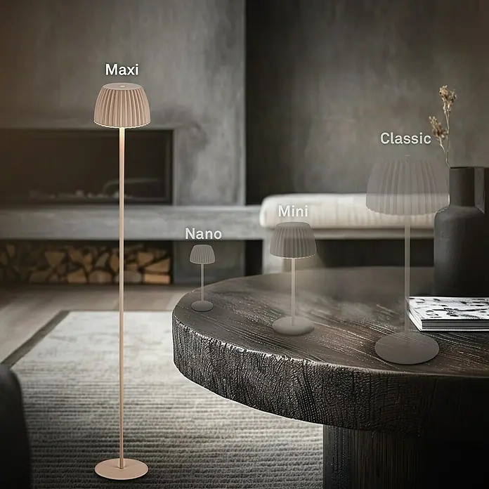 Brilo Riffle Akku-Stehleuchte Maxi - Ø x H: 19 x 124,1 cm, Beige, Warmweiß, 4,2 W, IP44 - Verschiedene Größen der kabellosen Lampe im modernen Wohnzimmer. Von Maxi bis Nano ist für jeden Bedarf das Richtige dabei.