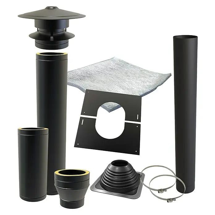 Tuindeco Rauchabzug - L x B x H: 45 x 45 x 250 cm, Schwarz - Schornsteinbausatz mit Rohren, Abdeckung, Manschette und Isolierung für sichere und effiziente Installation.
