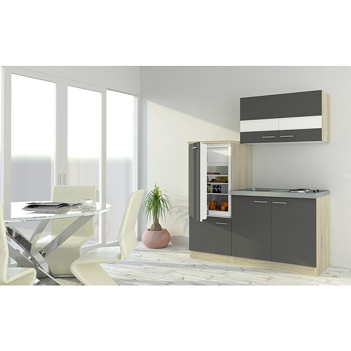 Respekta Cocina compacta Luis (Ancho: 160 cm, Gris, Placa de cocción y frigorífico) | BAUHAUS
