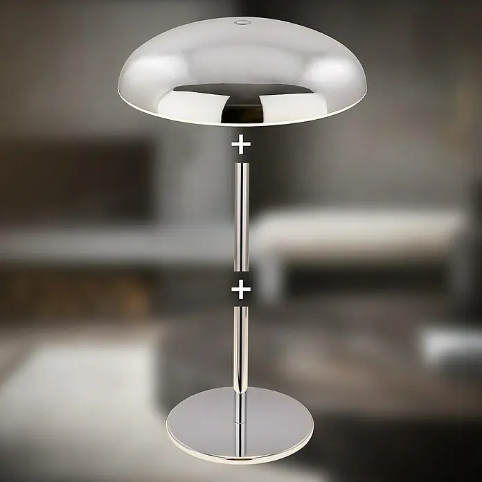 Brilo Akku-Tischleuchte Caxa - Ø x H: 19,5 x 30,5 cm, Chrom, Warmweiß, 2,8 W, IP44 - Elegante Stehleuchte mit verchromtem Schirm und runder Basis. Das moderne Design fügt sich nahtlos in jeden Raum ein und sorgt für angenehmes Licht.