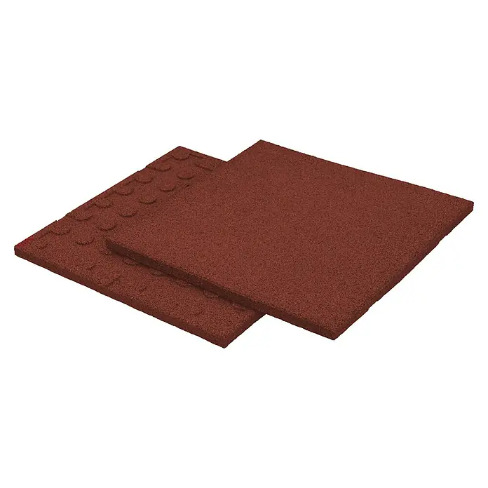 Fallschutzmatte - Rot, 50 x 50 x 2,5 cm - Nahaufnahme von zwei rotbraunen Dachziegeln mit leicht unebener Textur, die eine solide und robuste Bauweise zeigen.