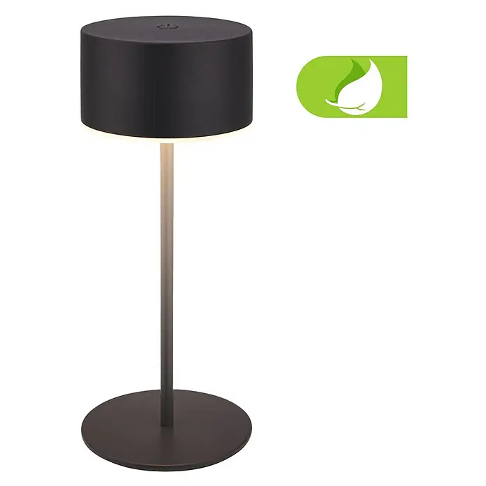 Brilo Akku-Tischleuchte Kira - Ø x H: 9 x 18 cm, Anthrazit, Warmweiß, 1,5 W, IP44 - Elegante Tischleuchte mit zylindrischem Lampenschirm und schlankem Fuß, ideal für moderne Wohnräume. Sie bietet ein sanftes, einladendes Licht.