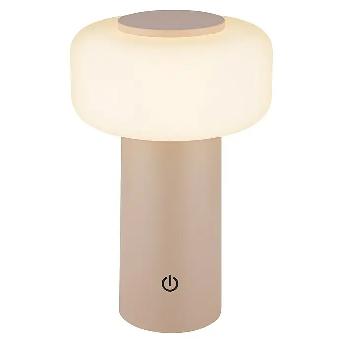 Brilo Akku-Tischleuchte Juna - Ø x H: 13 x 20,5 cm, Beige, Warmweiß, 1,8 W, IP44 - Elegante, pilzförmige Tischlampe mit einem sanften, warmen Licht und einem minimalistischen Design, perfekt für eine stimmungsvolle Beleuchtung.