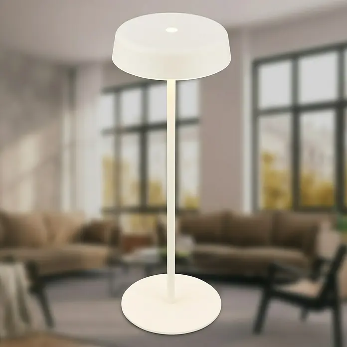 Brilo Akku-Tischleuchte Pala - Ø x H: 13 x 36,5 cm, Altweiß, Warmweiß, 2,6 W, IP44 - Elegante Stehleuchte mit sanftem Lichtschein, perfekt für eine gemütliche Atmosphäre im Wohnraum.