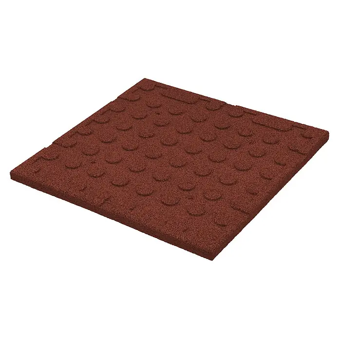 Fallschutzmatte - Rot, 50 x 50 x 2,5 cm - Nahaufnahme einer einzelnen, quadratischen, roten Bitumenschindel mit abgerundeten Ausschnitten für Dächer.
