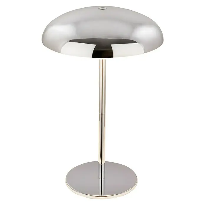 Brilo Akku-Tischleuchte Caxa - Ø x H: 19,5 x 30,5 cm, Chrom, Warmweiß, 2,8 W, IP44 - Elegante Stehlampe mit glänzendem Chromfuß und halbkugelförmigem Lampenschirm für ein modernes Ambiente.