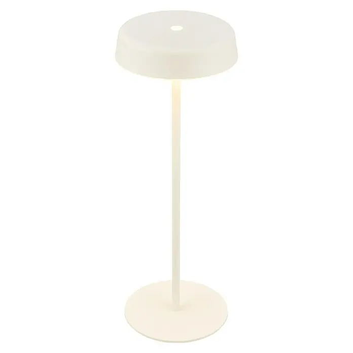 Brilo Akku-Tischleuchte Pala - Ø x H: 13 x 36,5 cm, Altweiß, Warmweiß, 2,6 W, IP44 - Elegante, cremefarbene Tischleuchte mit einem runden Lampenschirm und einem schlanken Ständer, ideal für moderne Innenräume.