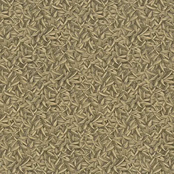 Glööckler Pompöös Provence Vliestapete Basic - Gold, Floral, 10,05 x 0,7 m - Vollflächiges Muster mit beige-braunen, fein gezeichneten Blättern, die sich überlappen und eine natürliche Textur erzeugen.