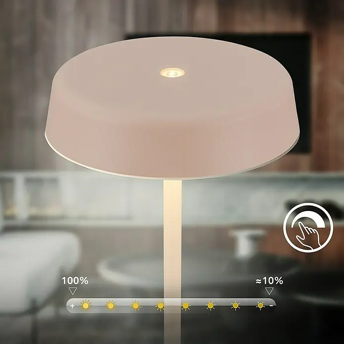 Brilo Akku-Tischleuchte Pala - Ø x H: 13 x 36,5 cm, Beige, Warmweiß, 2,6 W, IP44 - Die moderne LED-Tischleuchte mit Dimmfunktion sorgt für stimmungsvolles Licht. Ideal für Nachttische oder als dekoratives Element im Wohnbereich.