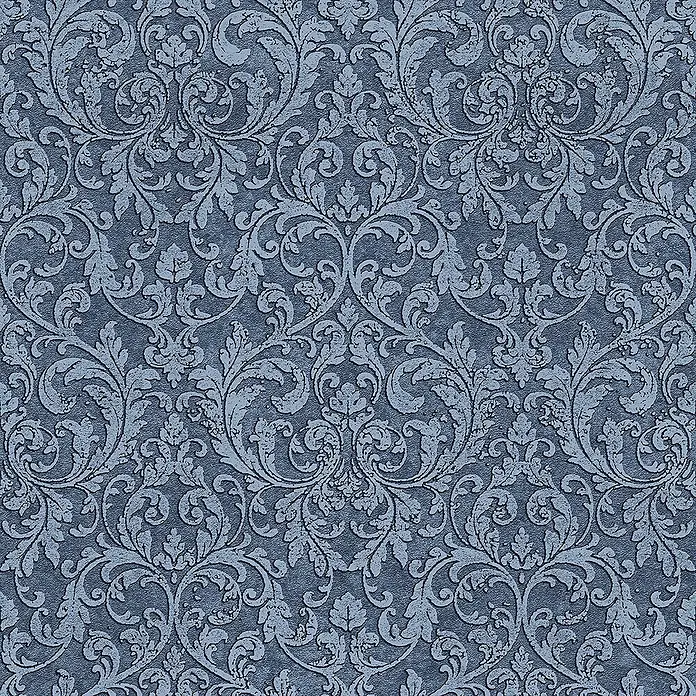 Glööckler Pompöös Provence Vliestapete - Blau/Schwarz, Ornament, 10,05 x 0,53 m - Elegantes, blaues Tapetenmuster im Damaststil. Die blauen Farbtöne und das filigrane Design verleihen jedem Raum eine luxuriöse Note und zeitlose Eleganz.
