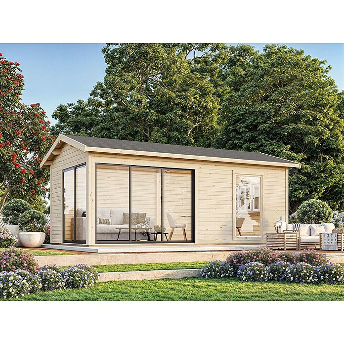 Palmako Caseta de jardín Amanda Slide Plus (Medidas ext. (An x Pr): 639 x 340 cm, Madera sin tratar, Natural) | BAUHAUS