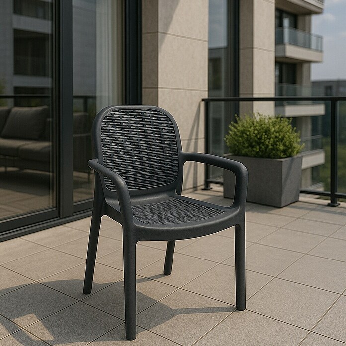 Silla de jardín Miranda (L x An x Al: 58 x 50,5 x 83,5 cm, Antracita, Tecnopolímero, Fibra de vidrio, Apilable) | BAUHAUS