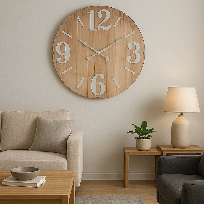 Reloj de pared con cristal curvado (Diámetro: 50 cm, Marrón) | BAUHAUS