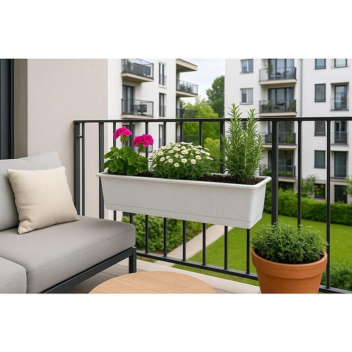 Geli Standard Jardinera para balcón (Largo: 60 cm, Blanco)