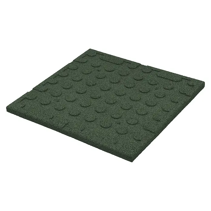 Fallschutzmatte - Grün, 50 x 50 x 2,5 cm - Ein grünes Fallschutzpad mit halbrunden Noppen für sichere Spielplätze und Sportanlagen. Es bietet Stoßdämpfung und Rutschfestigkeit.