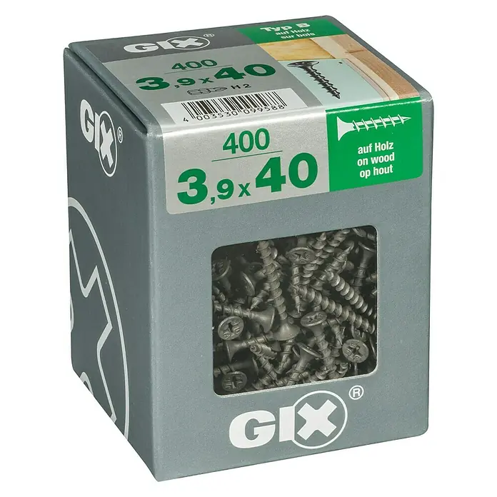 Spax Trockenbauschraube GIX B - Ø x L: 3,9 x 40 mm, Trompetenkopf, 400 Stk. - Die GIX Schraubenbox mit 400 Holzschrauben (3,9x40) ist ideal für Holzkonstruktionen und Heimwerkerprojekte.