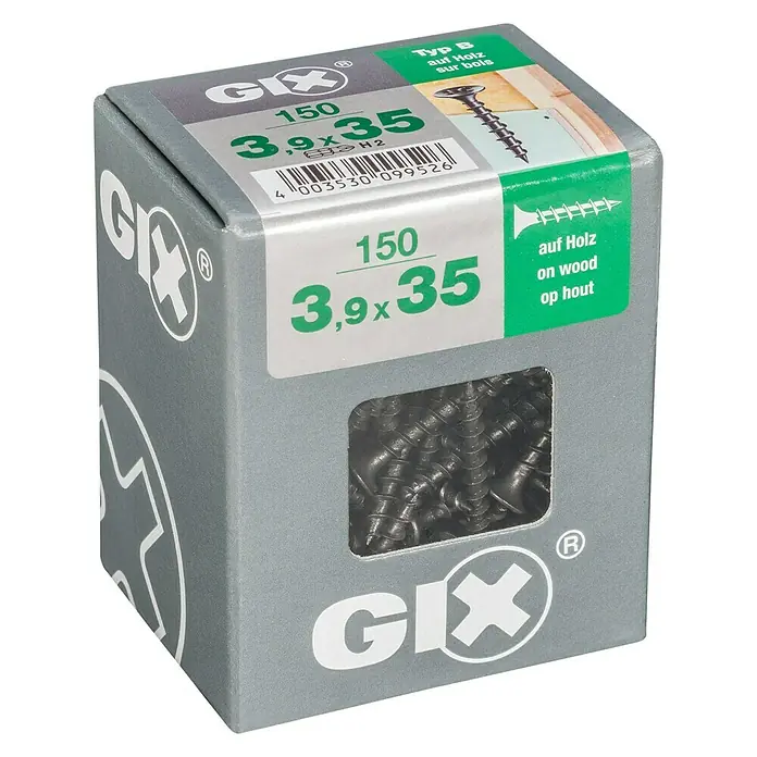 Spax Trockenbauschraube GIX B - Ø x L: 3,9 x 35 mm, Trompetenkopf, 150 Stk. - Eine Schachtel GIX-Holzschrauben der Größe 3,9 x 35 mm, ideal für Holzverbindungen.