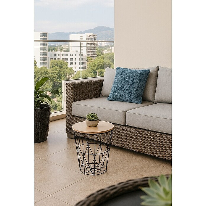 Mesa auxiliar Luke (Ø x Al: 29 x 31 cm, Tablero de fibra de madera de densidad media (MDF), Marrón claro)