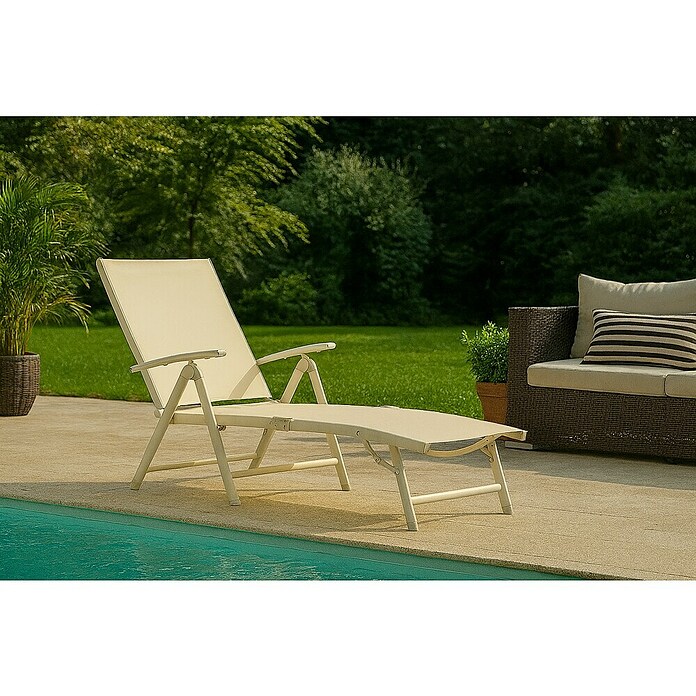 Sunfun Tumbona de jardín Rodas (An x Pr: 69 x 176 cm, Crema, Textil, Respaldo regulable) | BAUHAUS
