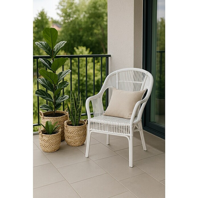 Sillón de jardín Maribel (An x Pr x Al: 58 x 57 x 77 cm, Blanco, Ratán natural) | BAUHAUS