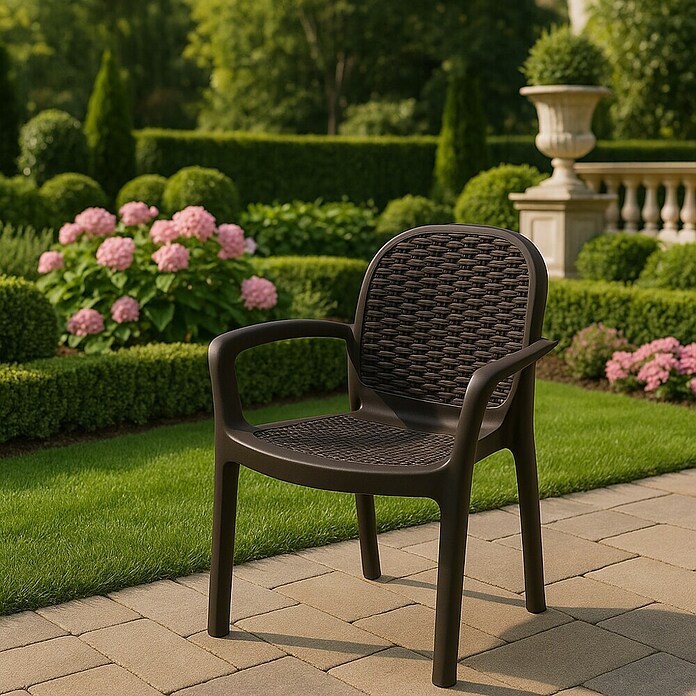 Silla de jardín Miranda (L x An x Al: 58 x 50,5 x 83,5 cm, Wengué, Tecnopolímero, Fibra de vidrio, Apilable) | BAUHAUS