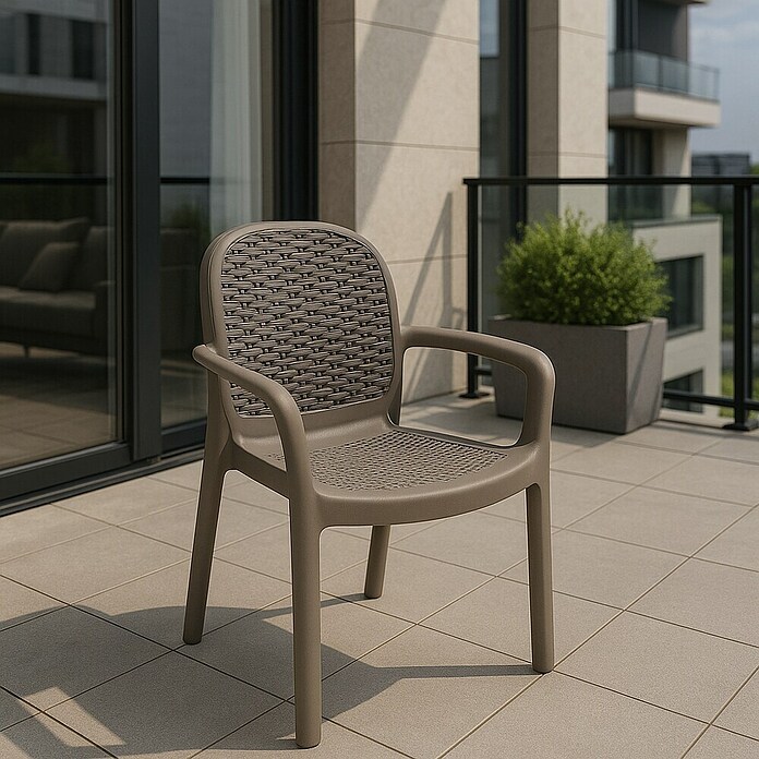 Silla de jardín Miranda (L x An x Al: 58 x 50,5 x 83,5 cm, Taupé, Tecnopolímero, Fibra de vidrio, Apilable) | BAUHAUS