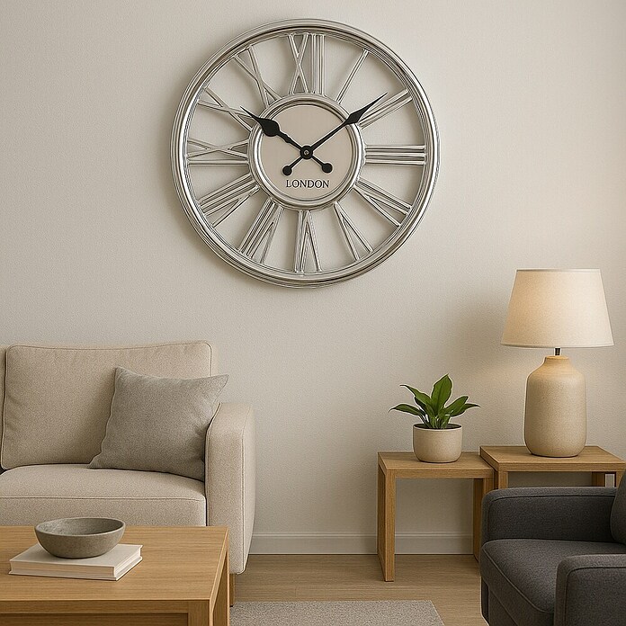 Reloj de pared con cristal (Diámetro: 44 cm, 44 x 44 cm, Plateado) | BAUHAUS