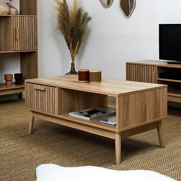 Home Deco Factory Klaus Mesa de centro (L x An x Al: 43 x 100 x 50 cm, Marrón, Diseño acanalado) | BAUHAUS