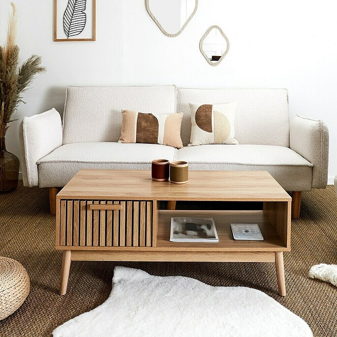 Home Deco Factory Klaus Mesa de centro (L x An x Al: 43 x 100 x 50 cm, Marrón, Diseño acanalado) | BAUHAUS