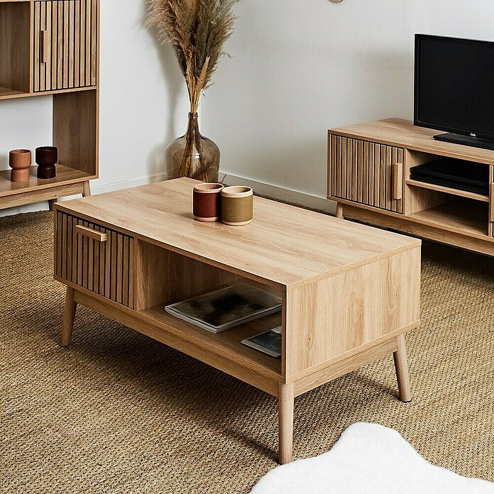 Home Deco Factory Klaus Mesa de centro (L x An x Al: 43 x 100 x 50 cm, Marrón, Diseño acanalado) | BAUHAUS