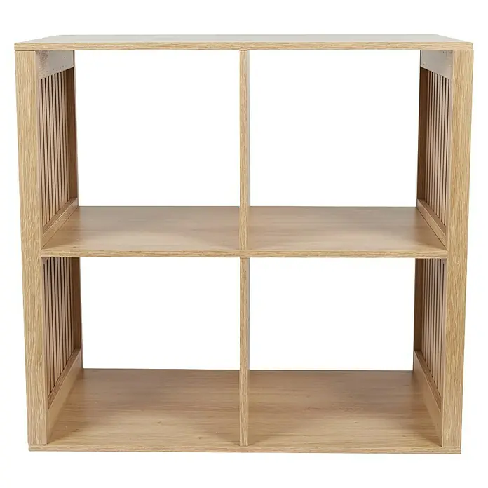 Home Deco Factory Klaus Estantería de madera - L x An x Al: 32 x 69,6 x 66 cm, Marrón, Diseño acanalado - Estantería abierta de madera con cuatro compartimentos, ideal para libros, decoraciones y más. Mueble elegante para cualquier hogar.