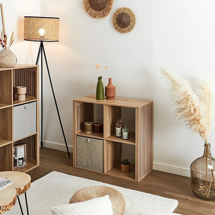 Home Deco Factory Klaus Estantería de madera (L x An x Al: 32 x 69,6 x 66 cm, Marrón, Diseño acanalado) | BAUHAUS