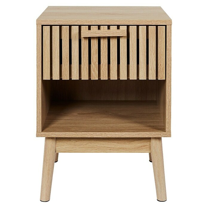 Home Deco Factory Klaus Mesita de noche (L x An x Al: 35 x 40 x 55 cm, Marrón, Número de cajones: 1 ud., Diseño acanalado) | BAUHAUS