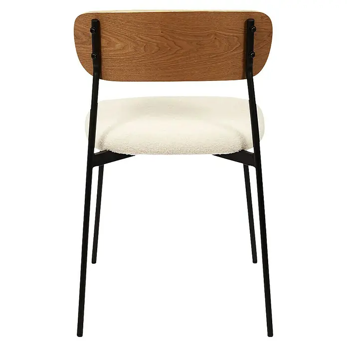 Home Deco Factory Silla Loki - Marrón/Blanco/Negro, 4 ud. - Vista trasera de una silla con respaldo de madera, asiento suave y estructura de metal negro, que combina comodidad y estilo.