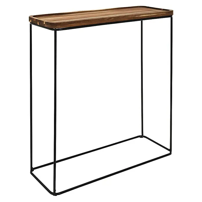 Home Deco Factory Mesa auxiliar Acacia - L x An: 30 x 80 cm, Marrón/Negro - Elegante mesa auxiliar con tapa de madera y estructura metálica negra. Ideal como estante junto al sofá.